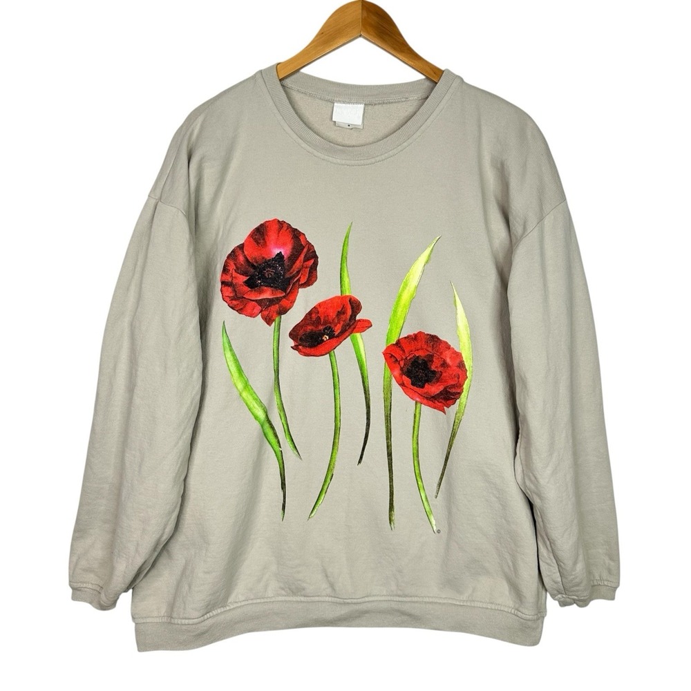 Vintage 90s MAZE Poppy Floral Sweatshirt M Made in Canada 100% Cotton Oversized